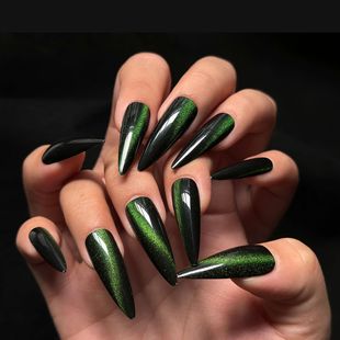 Cross-border wearing armor dark dark green catchlight cat's eye stripes glitter nail nail stickers fake nail manufacturers wholesale