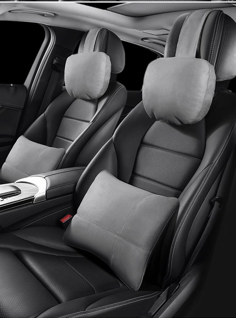 Universal Car-Grade Comfortable Lumbar Support Suede Headrest Neck Pillow Lumbar Cushion Head and Waist Protector Car Lumbar Pillow