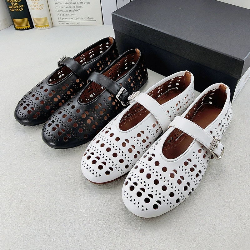 Женские летние туфли из телячьей кожи 2025 года, новые модели, оптом, без этикеток, мягкая подошва, плоская подошва, внутренняя подкладка, простой дизайн, натуральная кожа, круглый носок.