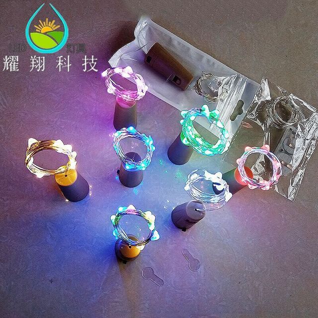 发光瓶塞灯纽扣装饰彩灯纽扣铜线灯圣诞装饰灯酒吧串瓶塞灯铜线灯