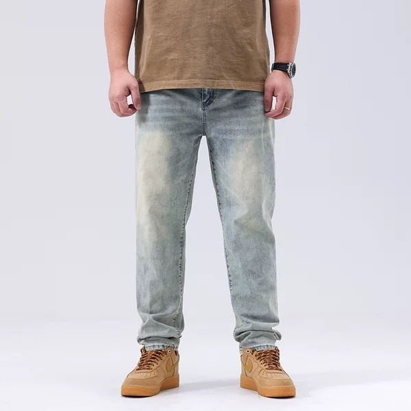 591# plus size men's summer new light-colored washed jeans men's plus size loose all-match stretch trousers