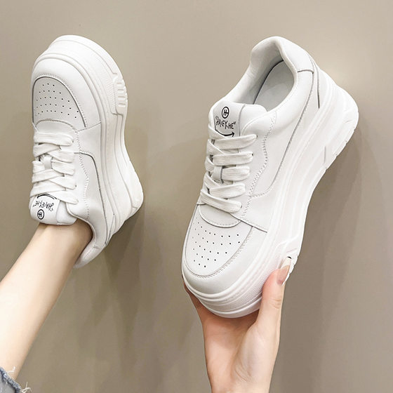 Genuine Leather White Shoes Women's 2023 New Women's Shoes All-match Thick Bottom Breathable Explosive Inner Height Raising Small Platform Shoes