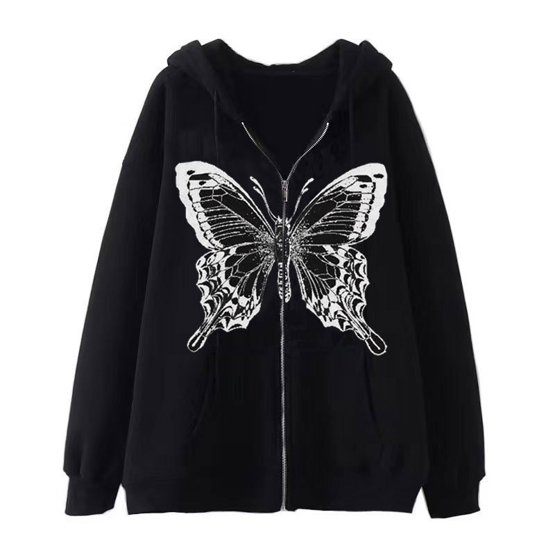 Dark Hip-Hop Gothic Harajuku Y2K Butterfly Zipper Hoodie for Men and Women Harajuku Jacket Sweatshirt Long Sleeves Dark Hip-Hop Gothic Harajuku Y2K Butterfly Zipper Hoodie for Men and Women Harajuku Jacket Sweatshirt Long Sleeves