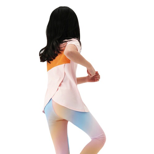 Girls' Quick-Dry Sports T-Shirt  Summer New Children's Yoga Suit Lightweight Cool Feeling Hip Covering Air Short Sleeve