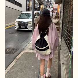 跨境外贸夏季2026大容量黑白撞色双肩包新款休闲上课通勤背包女
