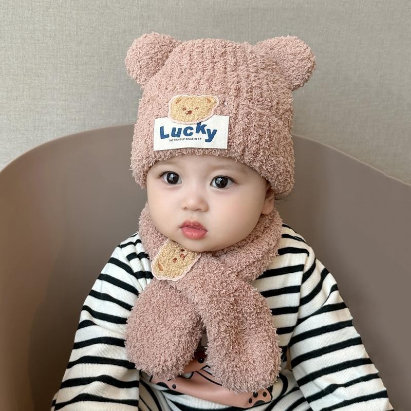 儿童帽子围巾套装男女宝宝毛线帽加绒保暖幼儿套头针织帽韩版可爱|undefined