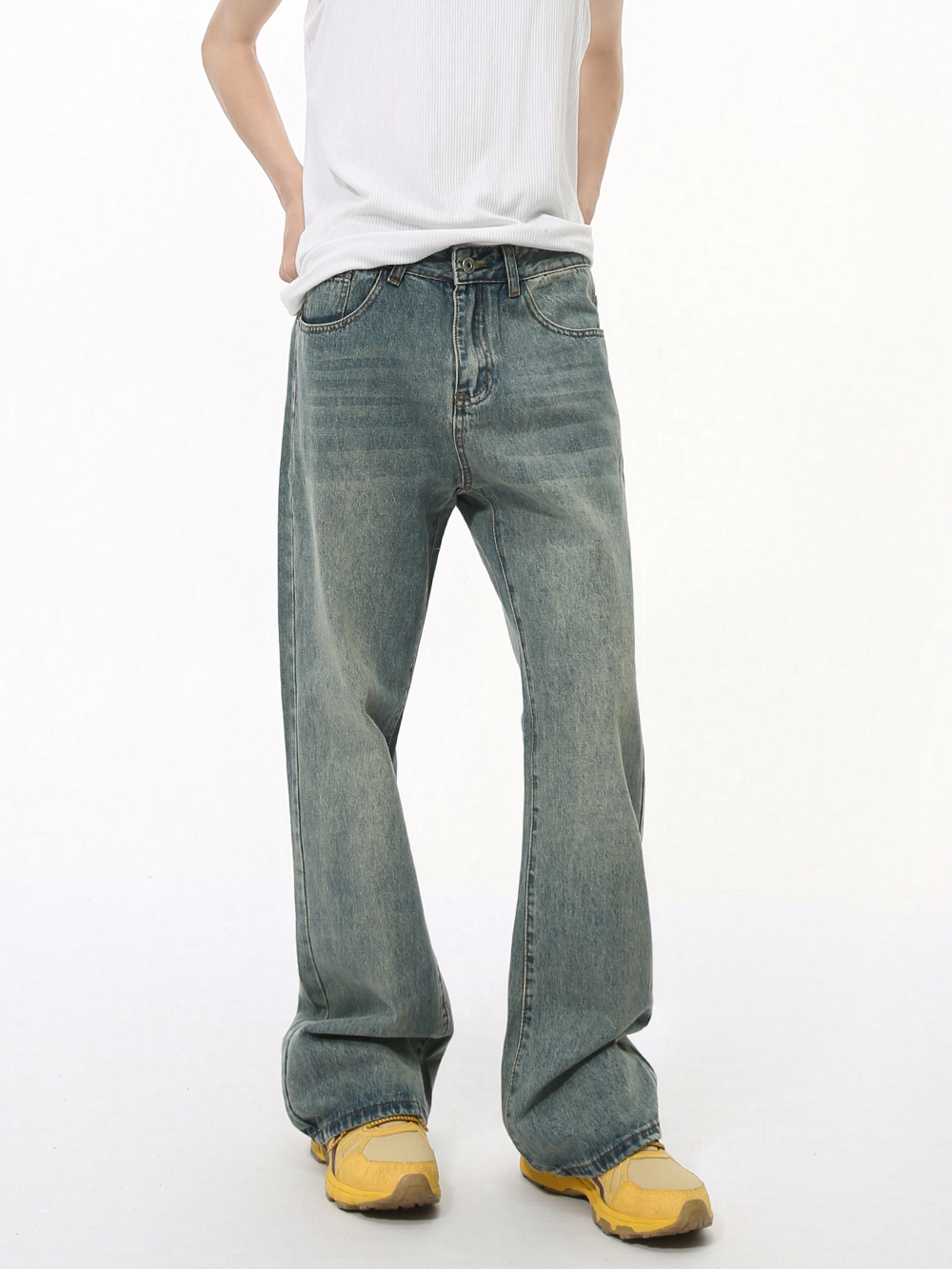 MTLCLOTHES Hombres| Otoño retro hace viejos jeans de lavado de agua, pantalones casuales sueltos, variados, tendencia