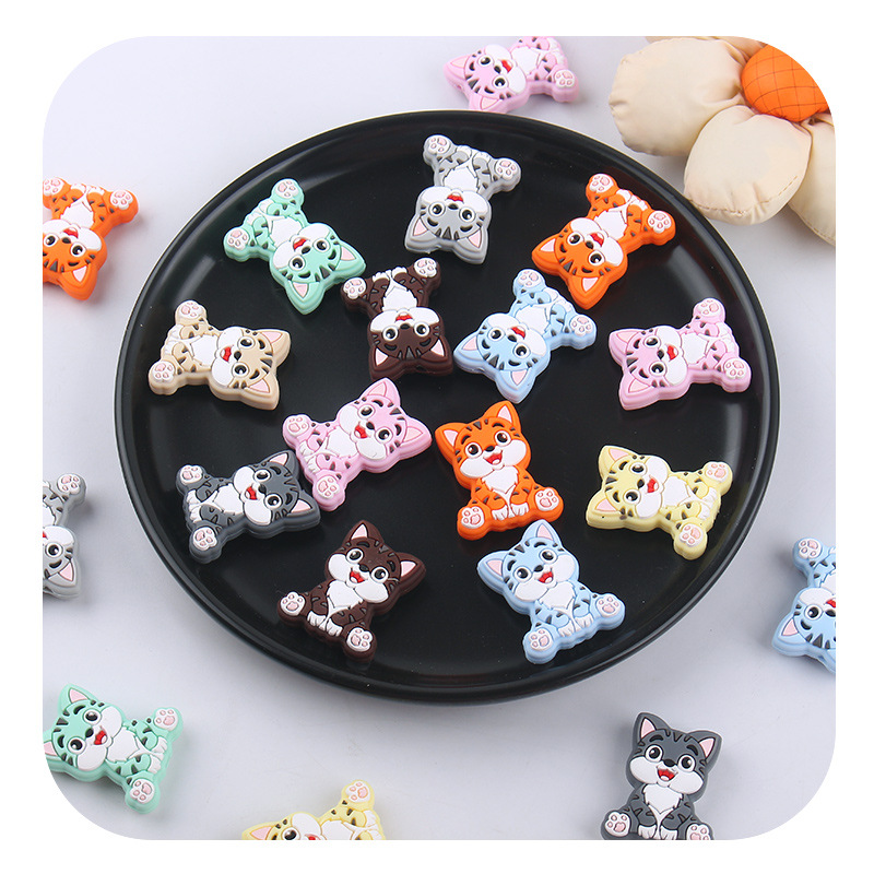 Nuevos artículos para bebés DIY animales de dibujos animados gatitos joyas de silicona pezón cadena de dientes molares accesorios de pulsera de diente