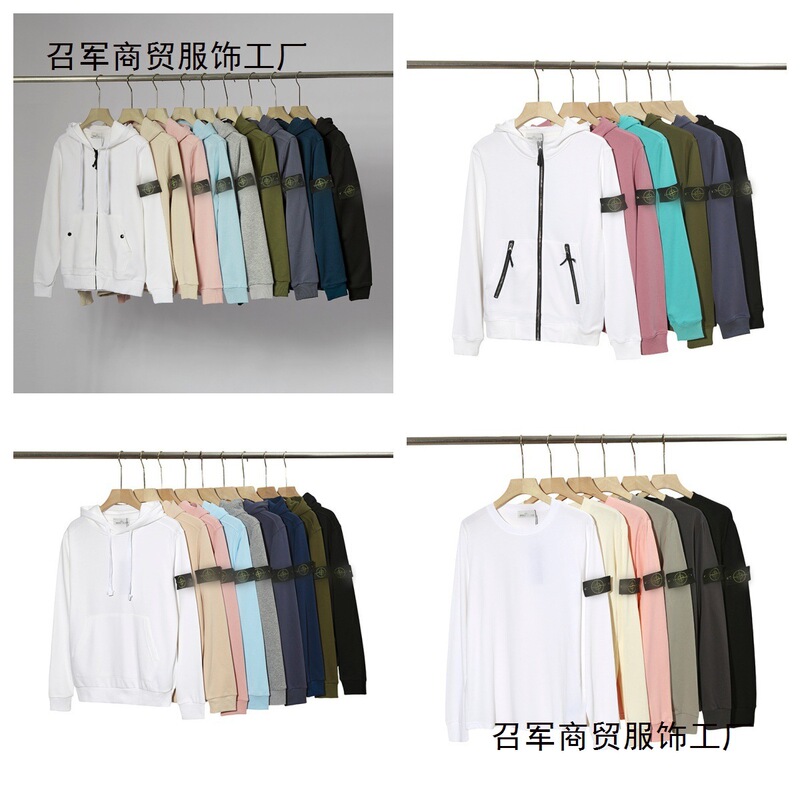 Cross-Border High-Quality Stone Round-Neck Badge Short-Sleeve Long-Sleeve Casual Sweatshirt Unisex Couple New Style