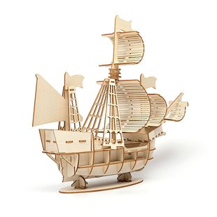 Educational 3D Puzzle Ship DIY Wooden Craft Assembly Ornament Model Children's Small Toy Wooden Puzzle