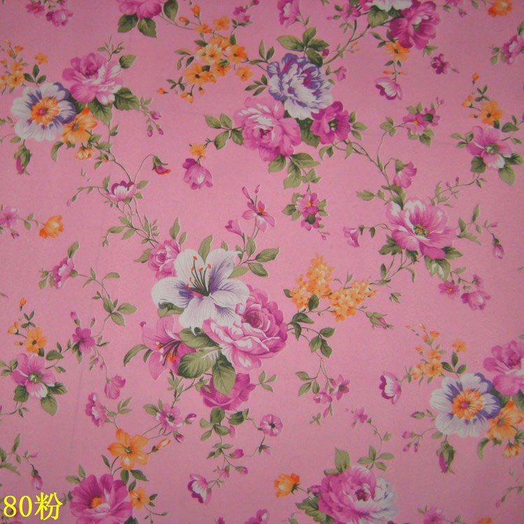 批发平纹桃皮绒印花面料涤纶印花布料工艺品面料粉色牡丹花布料