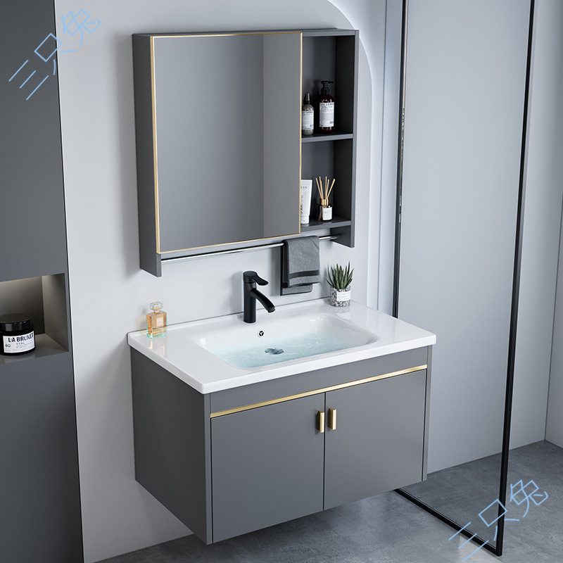 Fábrica recta gabinete de baño combinación espacio aluminio pequeño lavabo cerámico lavabo lavabo doméstico