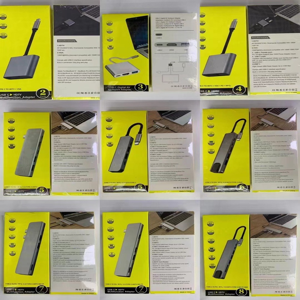 Type-c扩展坞hdmi投屏电脑集线器USB-C读卡器拓展坞rj45网转接器