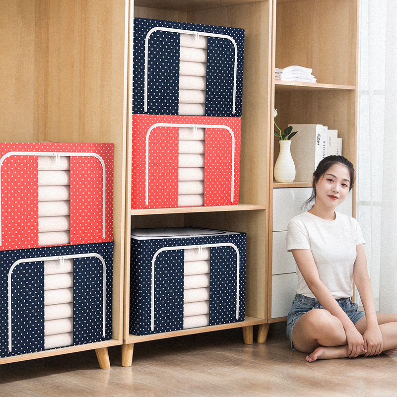 Caja de almacenamiento de edredón de tela Oxford, armario plegable para el hogar, caja de almacenamiento con marco de acero, caja de almacenamiento móvil de gran capacidad para el hogar