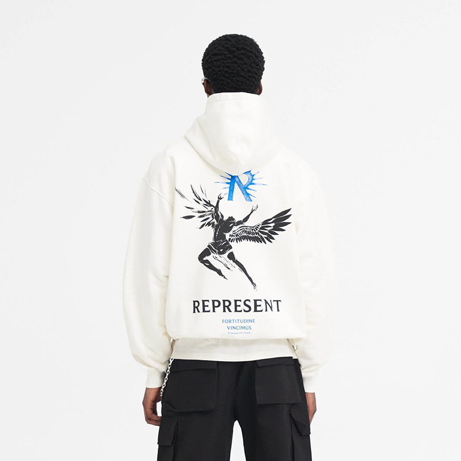 REPRESENT otoño e invierno nuevo estilo letra cursiva lema estampado calle alta casual negro suéter con capucha para hombres y mujeres