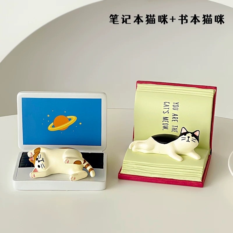 Zakka 식료품 크리 에이 티브 노트 일본식 게으른 책 고양이 휴대 전화 홀더 수지 공예 선물
