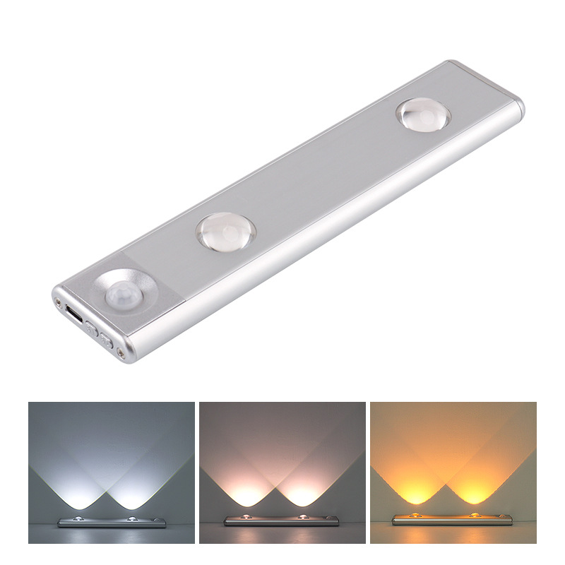 Fuente fabricante recargable luz nocturna luz de sensor de cuerpo humano led inteligente luz de armario de pared luz de armario de succión magnética de batería