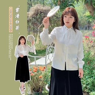 7879 Slightly Fat Plus Size Women's Spring New Retro Chinese Style New Chinese Style Improved Design Jacquard Shirt Top