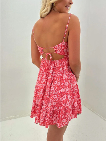 Spring Halter Floral Halter Dress Short Skirt_ecoleips.com