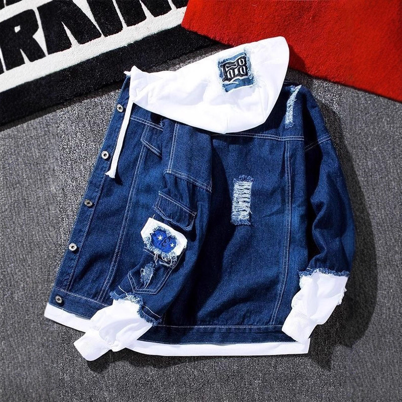 Spring and Autumn New Spliced Denim Jacket Men's Korean Style Trendy Casual Baseball Jacket Versatile Couple Coat Spring and Autumn New Spliced Denim Jacket Men's Korean Style Trendy Casual Baseball Jacket Versatile Couple Coat