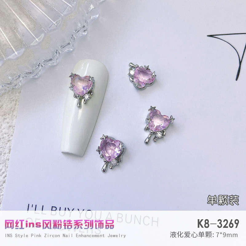 Nuevo LZ nail metal real circón joyería de lujo completo diamante corazón plata arco cadena de metal taladro de uñas