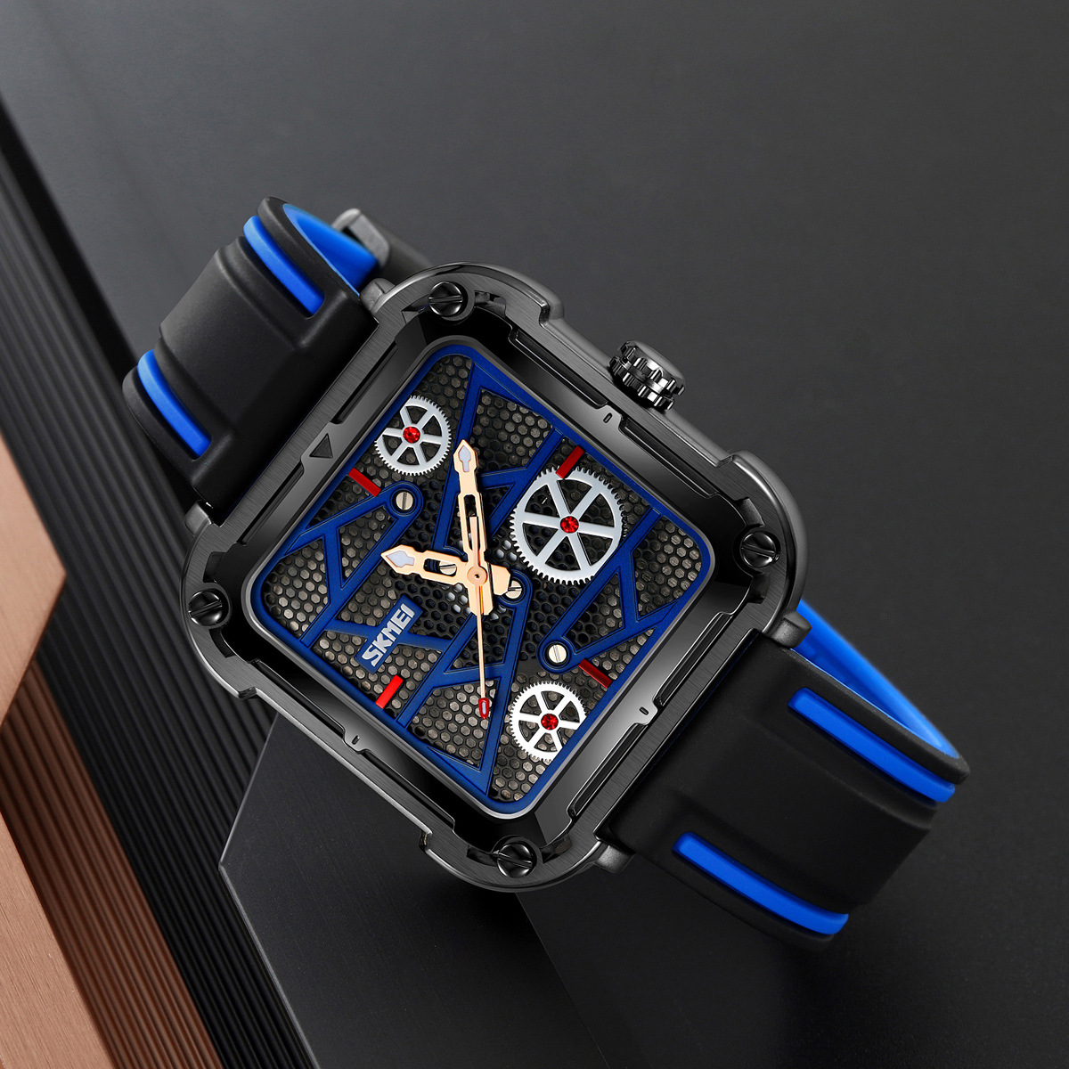 Momento Meiyuan fábrica de reloj de pulsera de engranaje cuadrado para hombres correa de silicona mecánica de viento impermeable reloj de cuarzo transfronterizo exclusivo