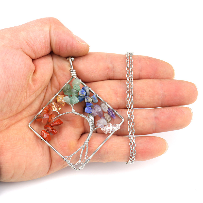 Mode Quadrat Baum Ein Naturstein Kristall Metall Perlen Aushöhlen Halskette Mit Anhänger 1 Stück display picture 2