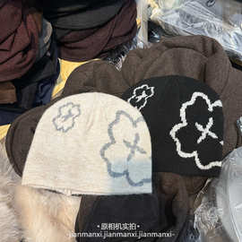 韩系简约网红ins提花针织帽子女韩国小众设计师冷帽柔软毛线帽