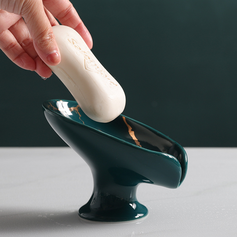 Caja de jabón de cerámica de lujo ligero Estilo nórdico baño Baño Hotel hogar drenaje caja de jabón moderno minimalista bandeja de jabón