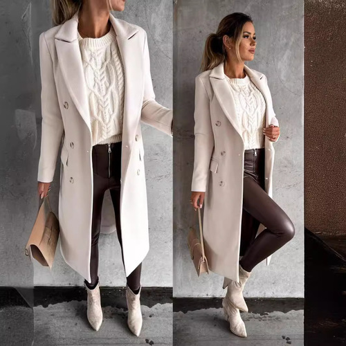 2026 autumn and winter independent station wish Amazon hot models autumn and winter simple long-sleeved double-breasted woolen coat women's clothing