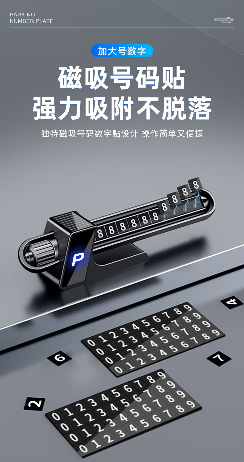 New Solar-Powered Luminous Parking Number Plate, Temporary Night-Lighting Phone Number Plate for Moving Vehicles