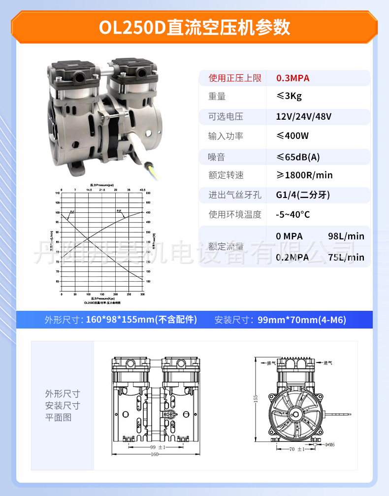 Danhao Vehicle-Mounted Dc Oil-Free Air Compressor Piston Booster Compressor Silent Maintenance-Free 12V24V48V