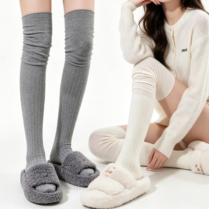 Women's over-the-knee socks for autumn and winter, Miu-style long tube socks, Korean-style patchwork, simple thigh-high socks, knee-length gray leg-enhancing socks