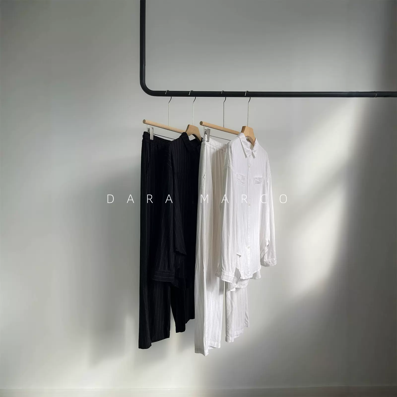 老钱风早秋棉麻套装~慵懒感T恤长袖+垂感及地裤女条纹宽松显瘦