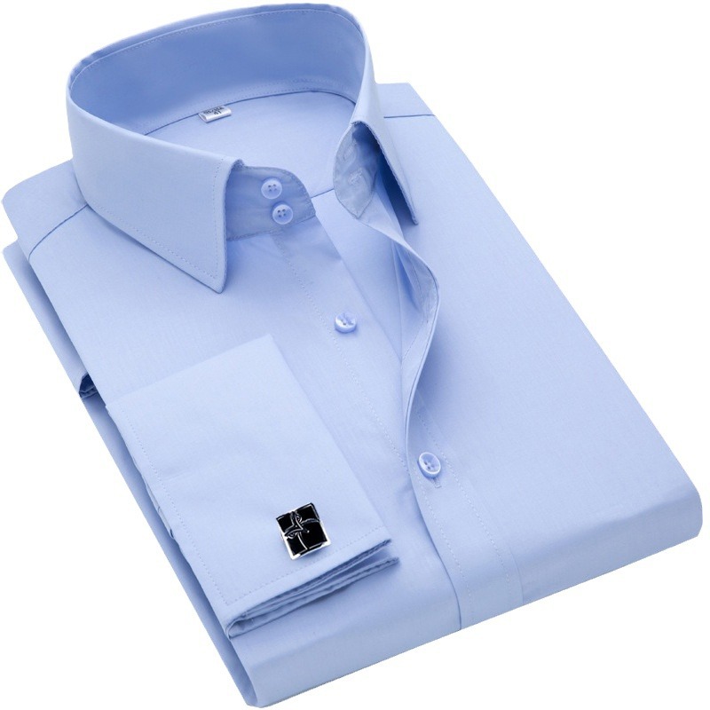 Primavera francés mancuernas camisa de manga larga slim fit negocios formal camisa slim fit mancuernas banquete boda ropa de hombre