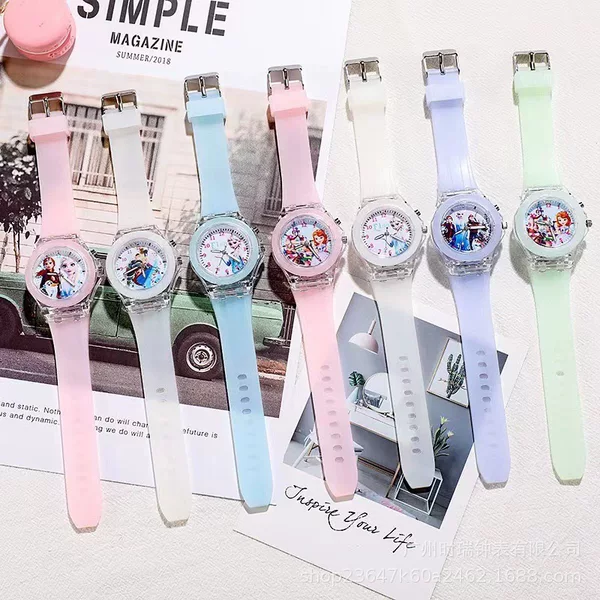 New Luminous Student Children's Watch Cute Cartoon Silicone Led Doll Wholesale Manufacturer Elsa