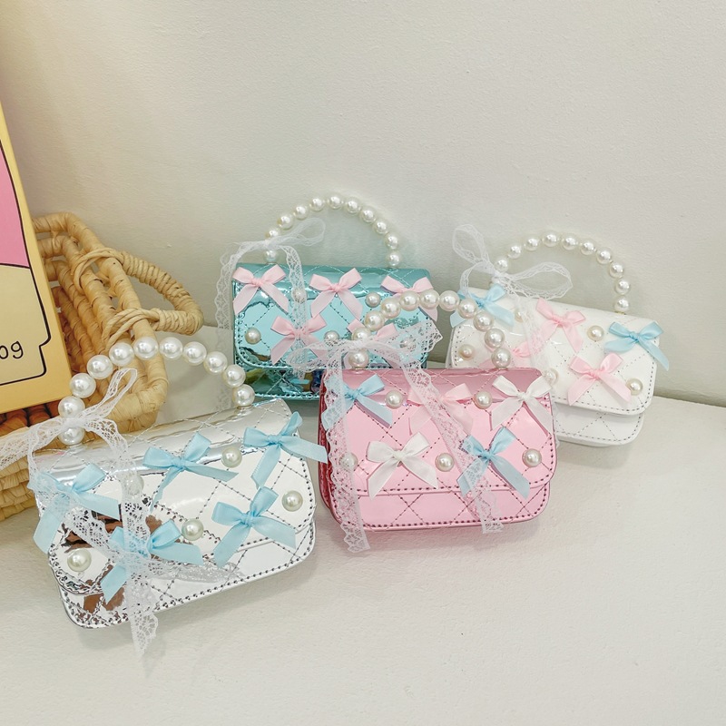 Niñas lindas princesas bolsas de perlas arco cadena de diamante mochilas niños cambio bolsa de hombro