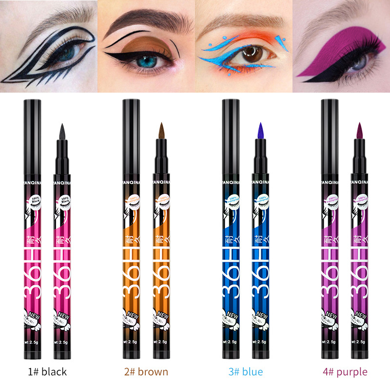 Yanqina Long-Lasting 36H Liquid Eyeliner Pen Is Not Easy to Smudge, Cool Black Domestic Makeup Anti-Sweat Colorful Eyeliner Pen