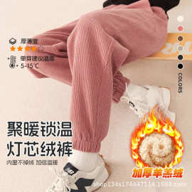 男童冬装裤子2024新款儿童秋冬款加厚一体绒男孩冬季灯芯绒运动裤