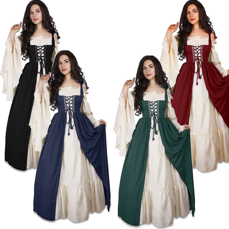 Cross-Border European and American Retro Renaissance Palace Medieval Dress Strappy Waist Dress Stage Performance Costume