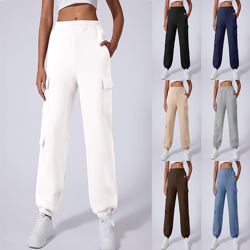 Amazon Cross-border European and American Women's Workwear Sports Pants fleece-lined Thickened Jogging Autumn Fashion 2024 with Pocket