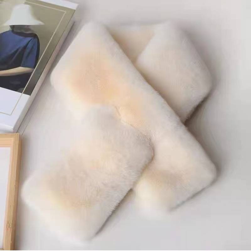 New Cross Flat Plush Scarf Imitation Rabbit Fur Winter Fashion Thickened Warm Double-Sided Neck Warmer Manufacturer Solid Color