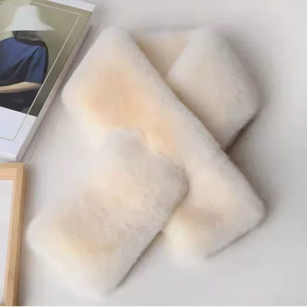 New Cross Flat Plush Scarf Imitation Rabbit Fur Winter Fashion Thickened Warm Double-Sided Neck Warmer Manufacturer Solid Color
