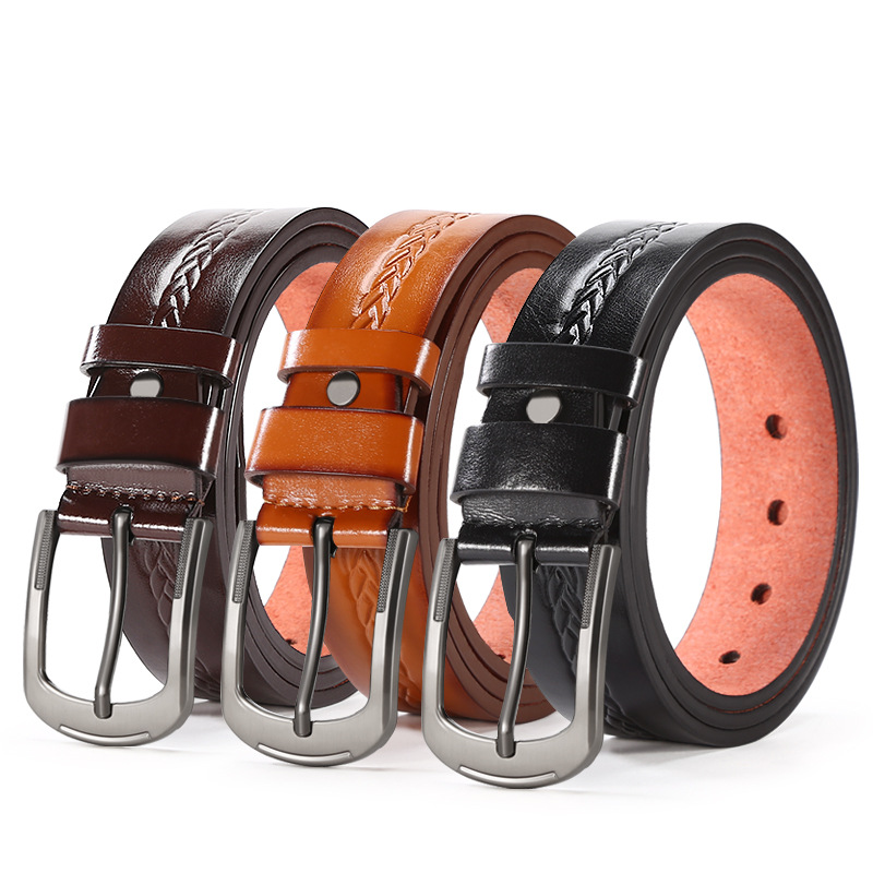 Los hombres de aleación pin hebilla cinturón joven y de mediana edad de moda todos los partidos jeans lavado pantalones de microfibra cinturón en stock al por mayor