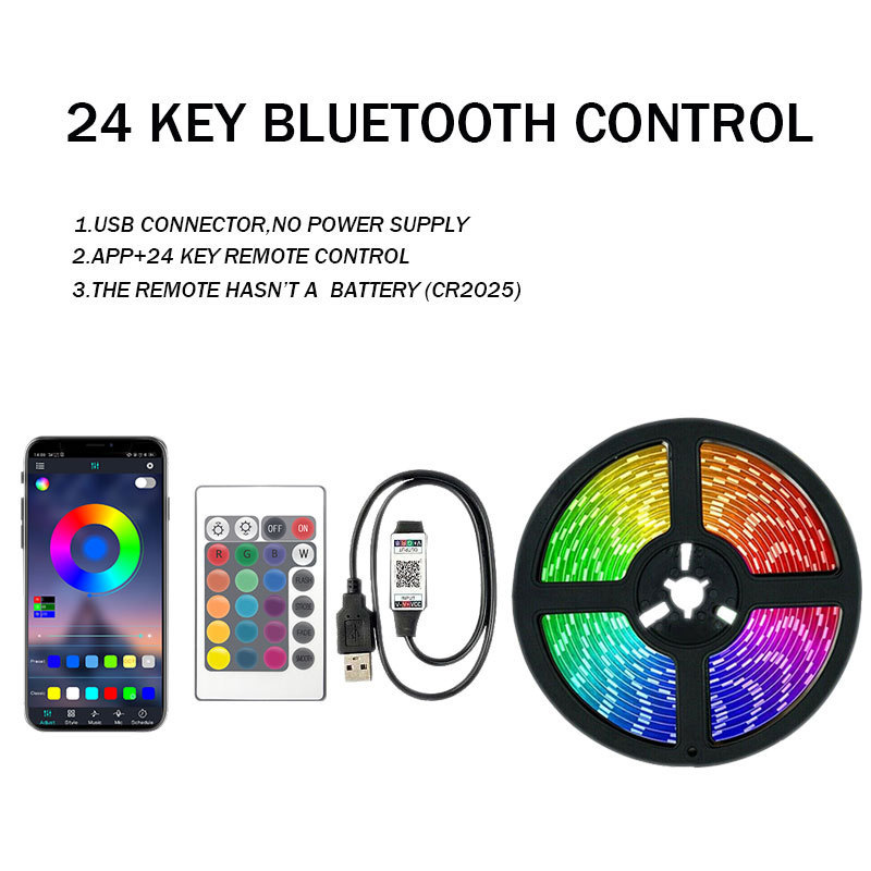 クロスボーダースポット LED ライトストリップキット 5050rgb 変色 5v 低電圧 Bluetooth リモコン付き 24 キー防水雰囲気ライト|undefined