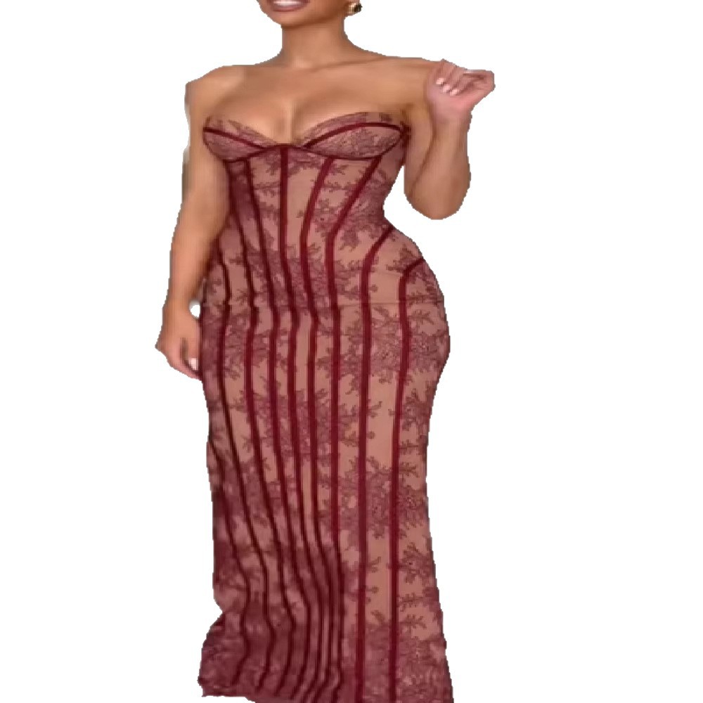 Sexy Lace Tube Top Bodycon Slimming Dress New Women Dress For Beach Party Hottie Style Clothing_ecoleips.com
