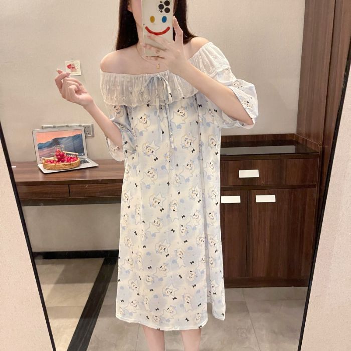 Venta al por mayor transfronteriza verano nuevo estilo dulce camisón casual hogar con almohadilla para el pecho pijamas de una pieza ropa de aire acondicionado para el hogar de las mujeres