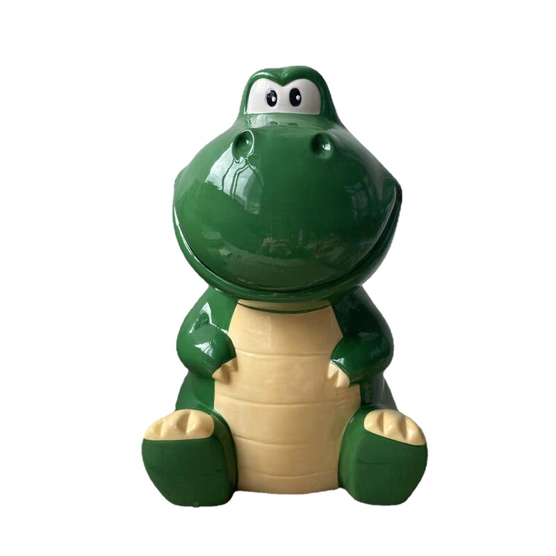 Export Ceramic Dinosaur Biscuit Jar, Cute Animal Style Food Jar, Green Dinosaur Kitchen Supplies Storage Jar