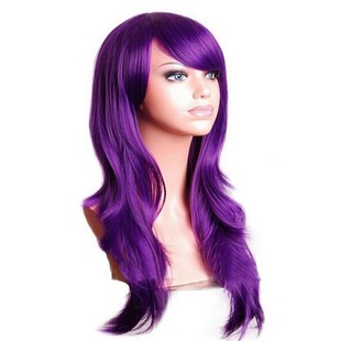 Factory direct 70cm long curly hair air volume high temperature silk purple curly hair COS cartoon wig spot cross-border