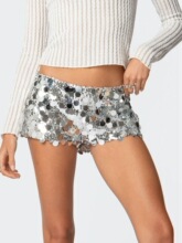 K 11171 Irregular Sequin Patchwork Tight Shorts ��������Ƭ��
